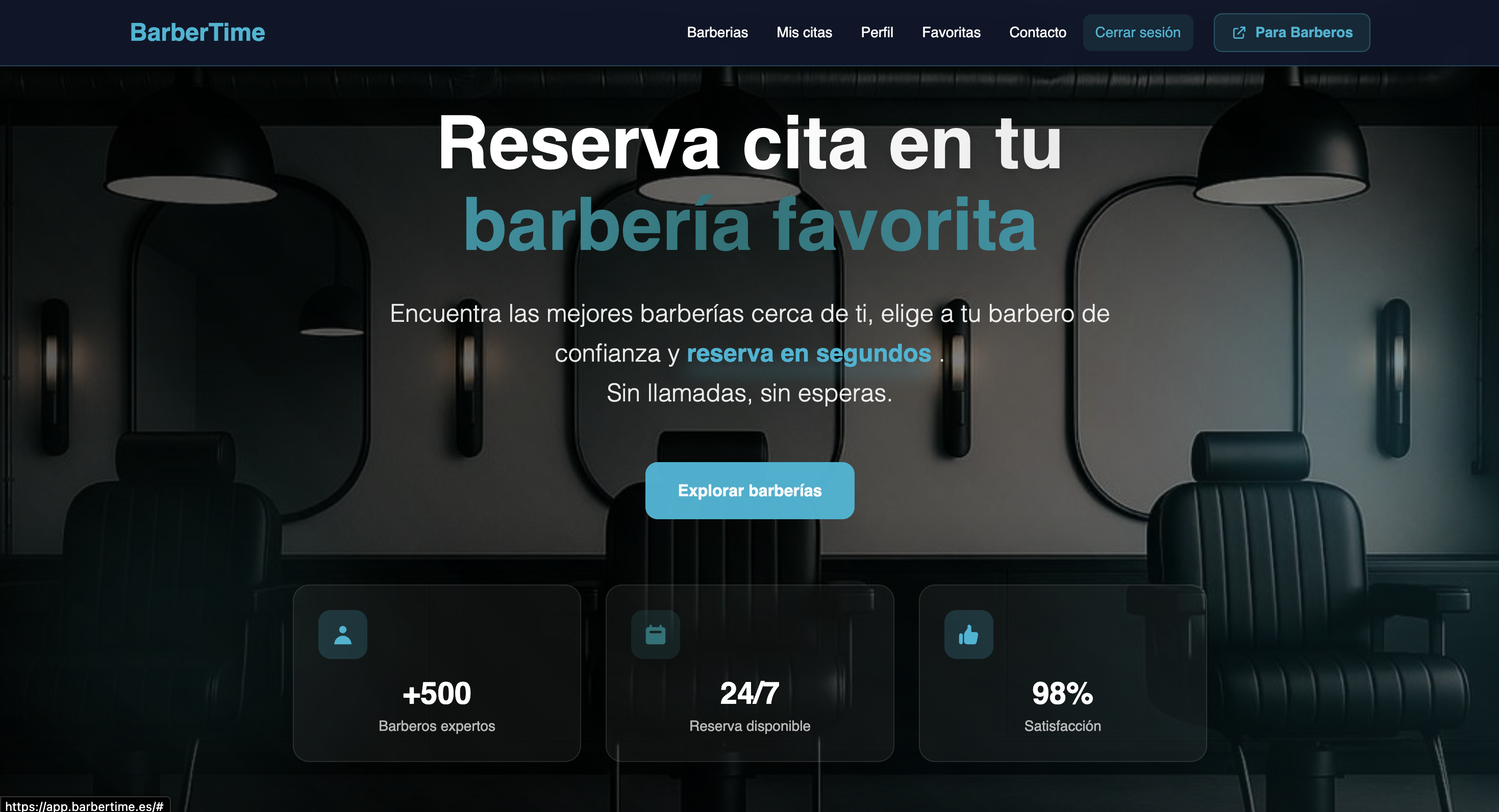Página de inicio de BarberTime